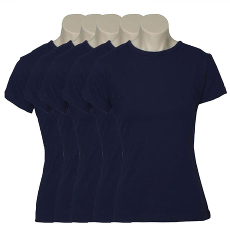 5x Womens Plain Ladies T SHIRT 100% COTTON Basic Tee Casual Top Size 6-24 BULK - Navy Blue