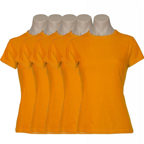 5x Womens Plain Ladies T SHIRT 100% COTTON Basic Tee Casual Top Size 6-24 BULK - Orange