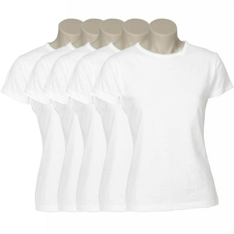 5x Womens Plain Ladies T SHIRT 100% COTTON Basic Tee Casual Top Size 6-24 BULK - White