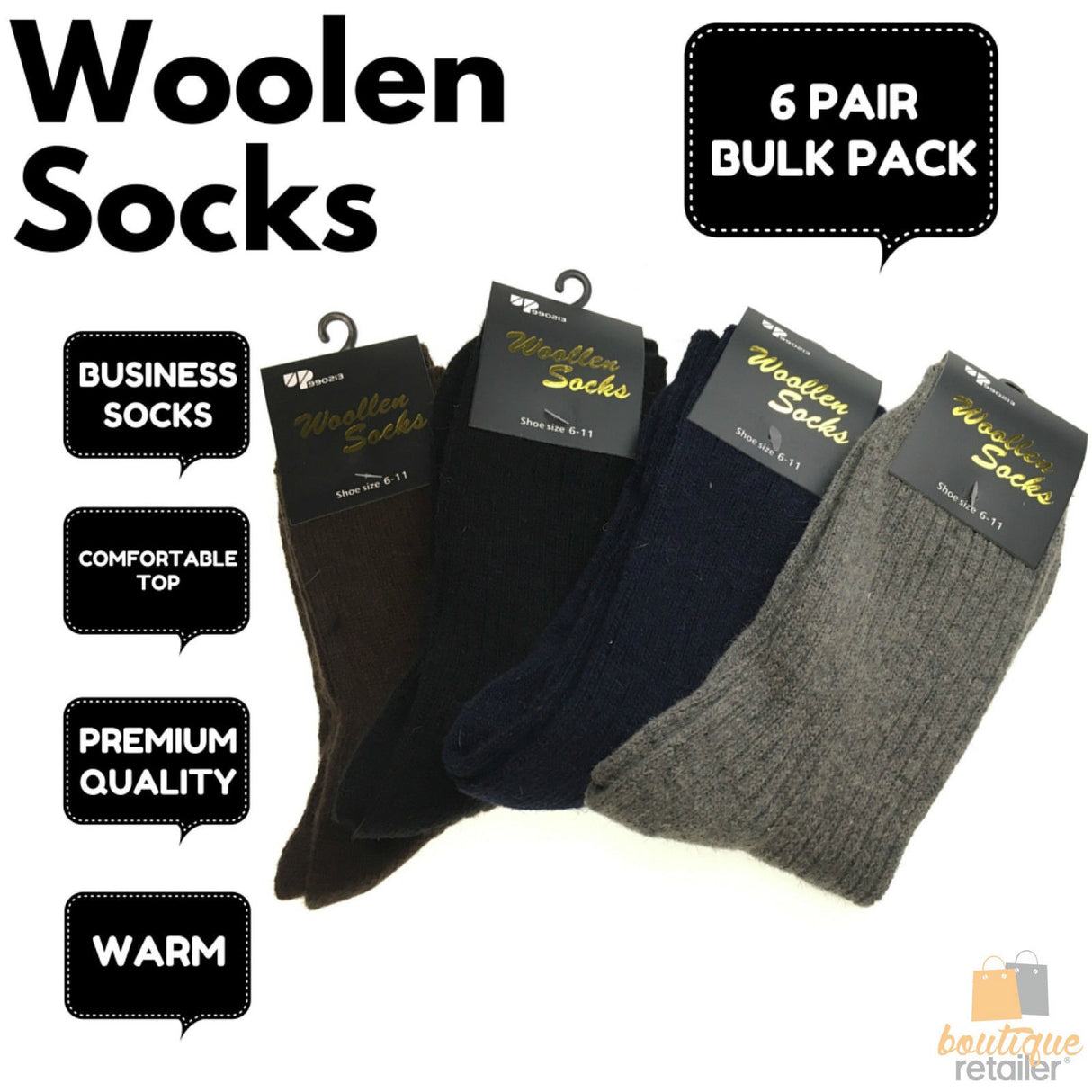 6 Pairs WOOL BLEND SOCKS Mens Soft Dress Thick Work Thermal Warm Cushion BULK