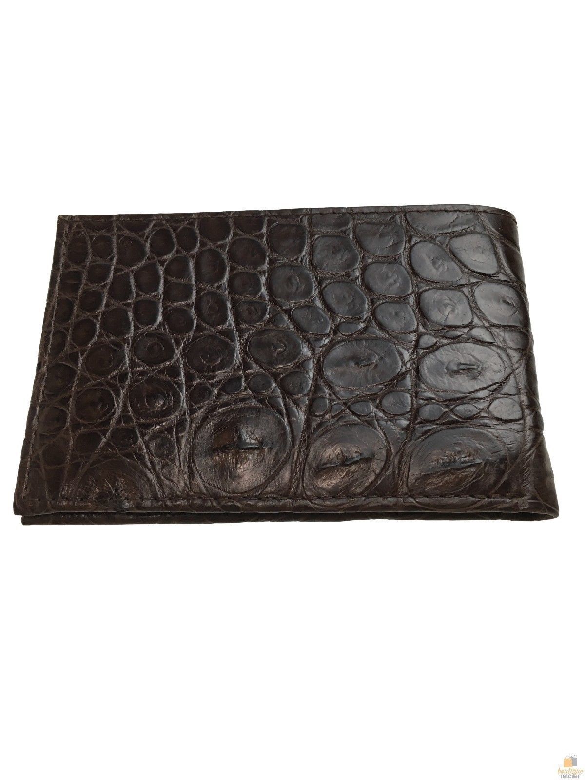 Mens Slim Genuine Skin Crocodile Leather Wallet Bi Fold Gift - Brown