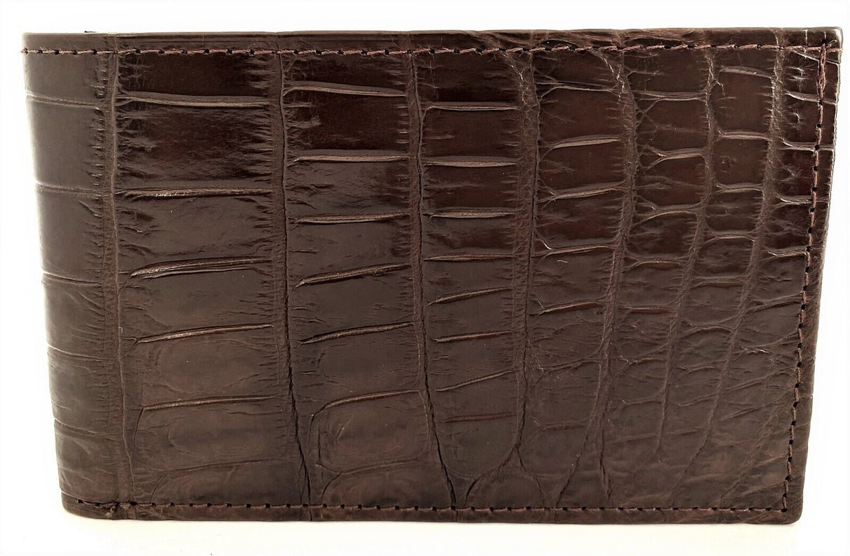 Mens Slim Genuine Skin Crocodile Leather Wallet Bi Fold Gift - Brown