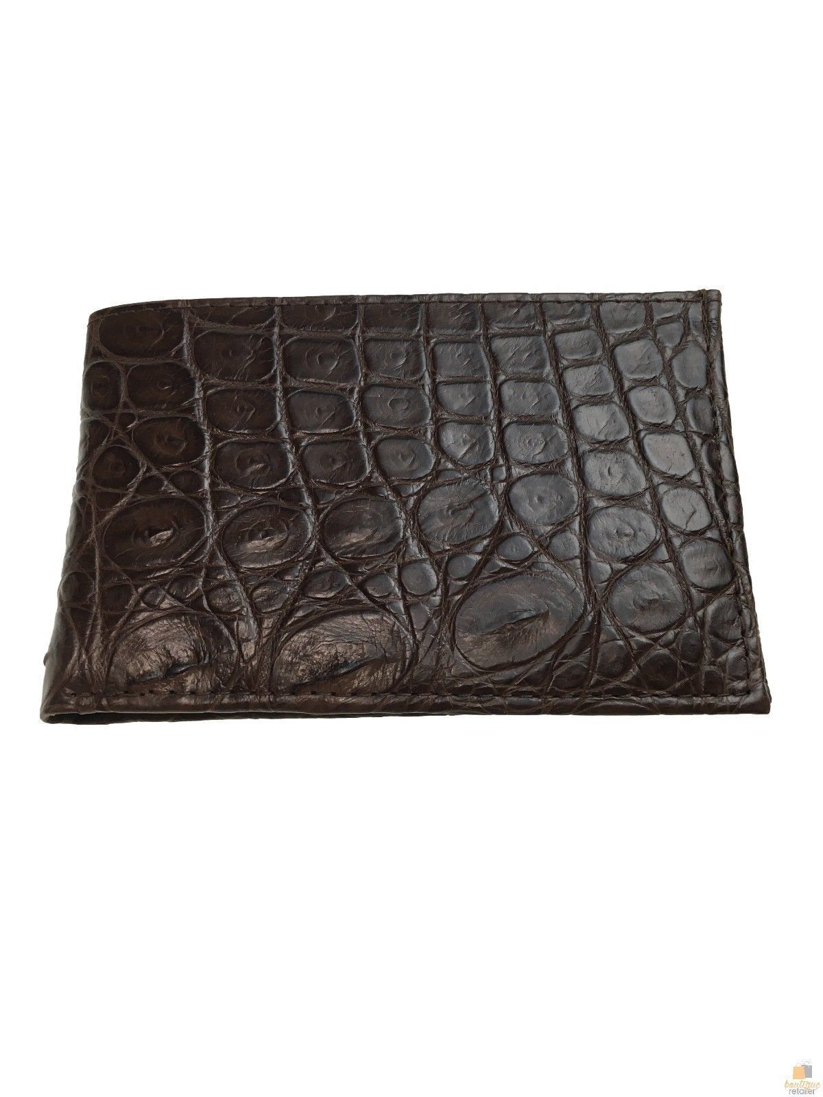 Mens Slim Genuine Skin Crocodile Leather Wallet Bi Fold Gift - Brown