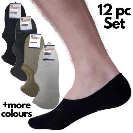 12x Pairs No Show Bamboo Socks Non-Slip Heel Grip Low Cut Invisible Footlet New - Beige