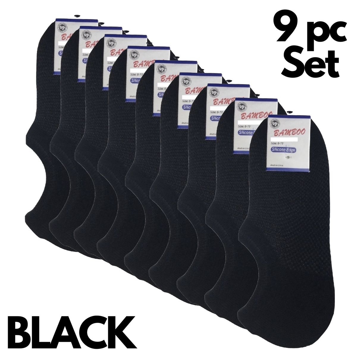 9x Pairs No Show Bamboo Socks Non-Slip Heel Grip Low Cut Invisible Footlet New - Black