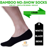 1 Pair NO SHOW BAMBOO SOCKS Non Slip Heel Grip Low Cut Invisible Footlet - Beige