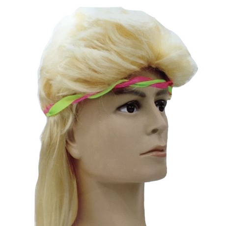 MULLET WIG 80s Fancy Dress Mens Party Costume Rock Bogan Accessory Punk 70s 90s - Black (Longer)