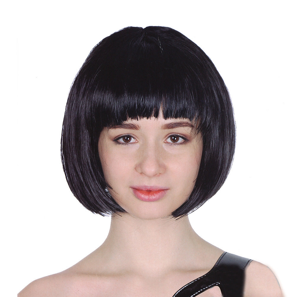 Bob Wig Costume Short Straight Fringe Cosplay Party Womens Hair - Black