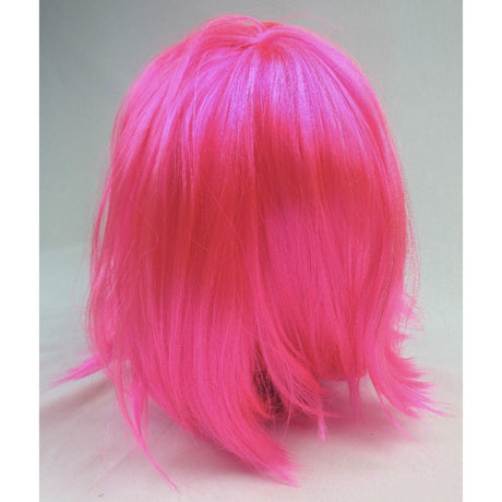 Bob Wig Costume Short Straight Fringe Cosplay Party Full Hair Womens Fancy Dress - Hot Pink