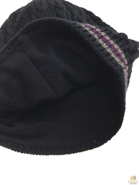 Insulated Thermal Beanie Stripe Winter Ski Warm Hat Knit Lined Wool Blend - Navy