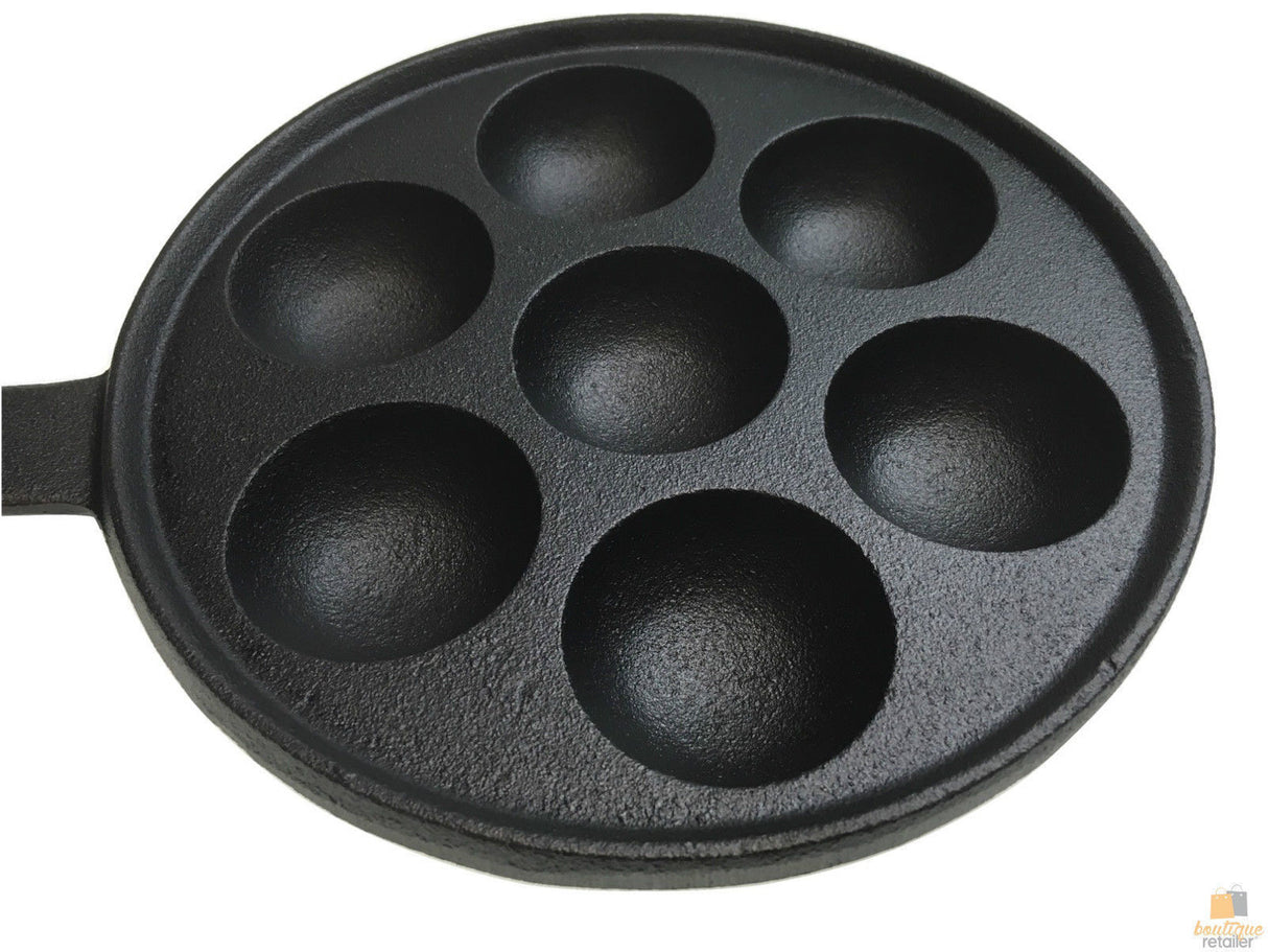 7 Hole Dimple Cast Iron Poffertjes Mini Dutch Pancake Cake Pan Handle Maker