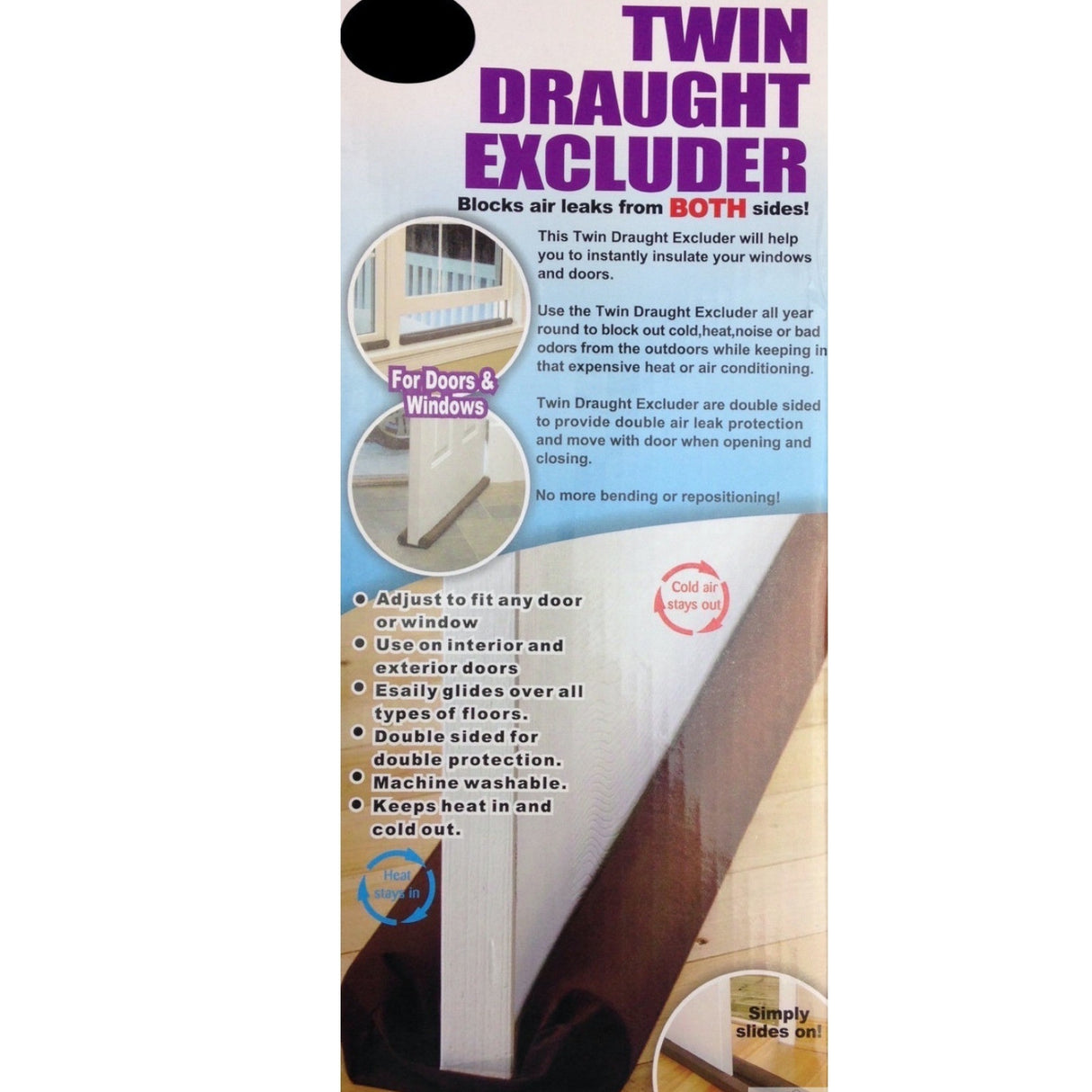 3x Twin DRAFT STOPPER Double Sided Snake Air Wind Door Guard Cover Weather Seal