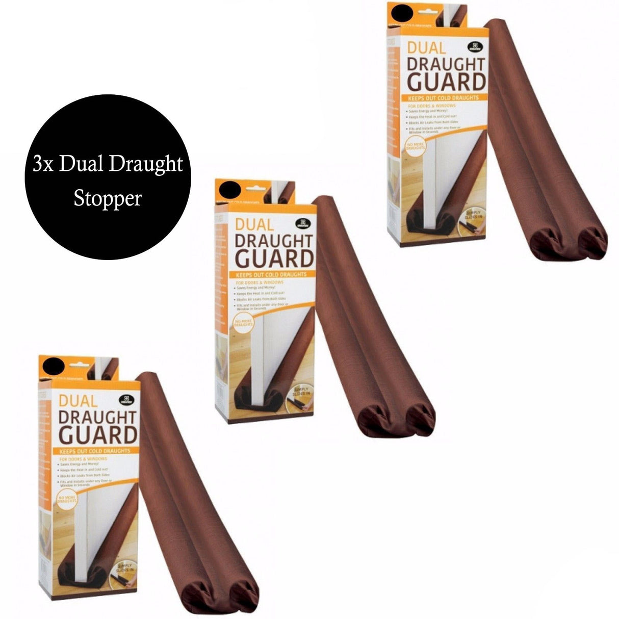 3x DUAL DRAFT STOPPER Double Sided Snake Wind Air Door Guard Cover Weather Seal