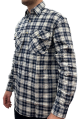 Mens Flannelette Long Sleeve Pullover Shirt 100% Cotton Flannel - Half Placket - Blue Check