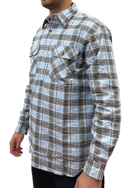 Mens Flannelette Long Sleeve Pullover Shirt 100% Cotton Flannel - Half Placket