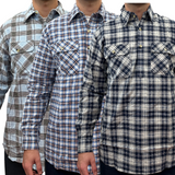 Mens Flannelette Long Sleeve Pullover Shirt 100% Cotton Flannel - Half Placket - Navy/Beige Check