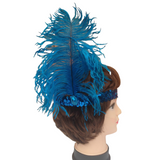 1920s FLAPPER HEADBAND Headpiece Feather Sequin Charleston Costume Gatsby Dance - Blue