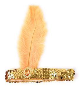 1920s FLAPPER HEADBAND Headpiece Feather Sequin Charleston Costume Gatsby Dance - Gold/Orange