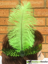 1920s FLAPPER HEADBAND Headpiece Feather Sequin Charleston Costume Gatsby Dance - Green