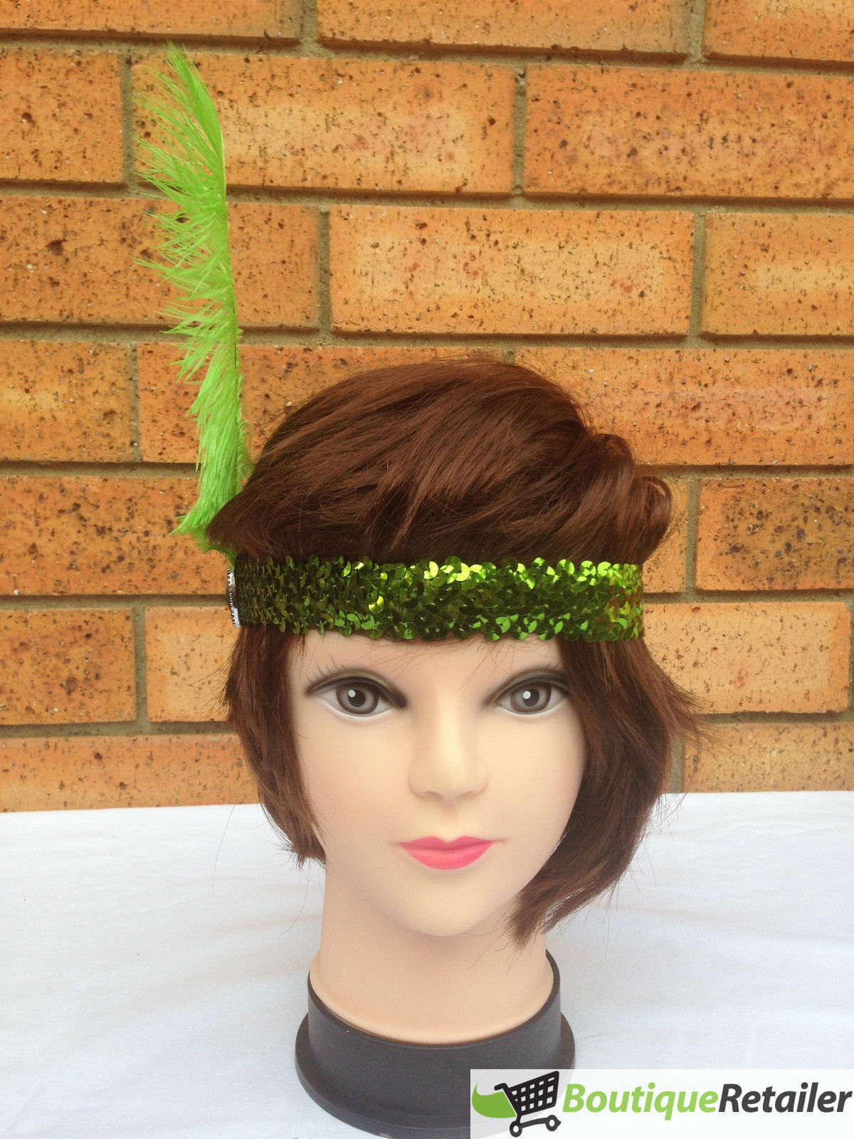 1920s FLAPPER HEADBAND Headpiece Feather Sequin Charleston Costume Gatsby Dance - Green