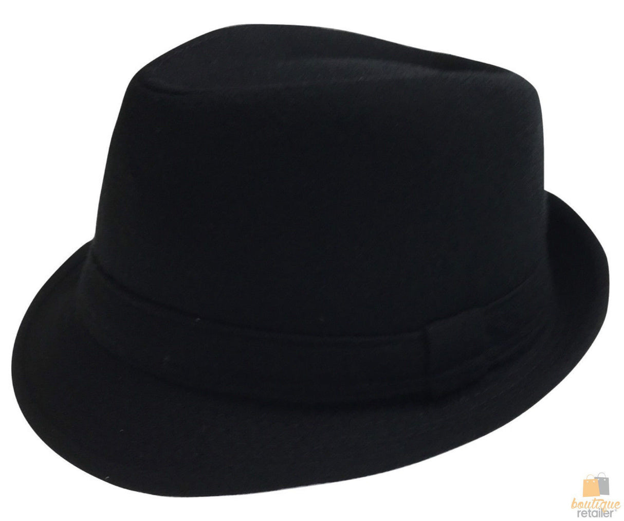 Classic Trilby Hat Fedora Felt Costume Gangster Jazz Cap in Black - One Size