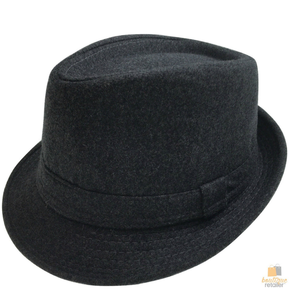 CLASSIC TRILBY HAT Fedora Felt Cap Costume Gangster in Herringbone Charcoal