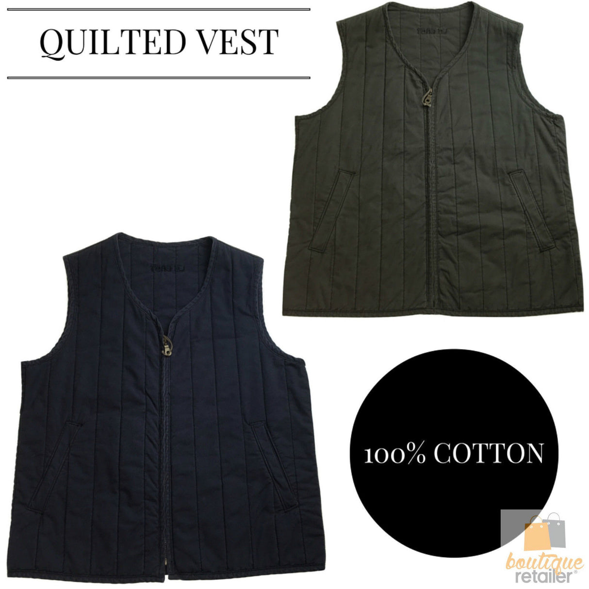 Mens QUILTED VEST Military Style Army Top Sleeveless Jacket Gilet 100% COTTON