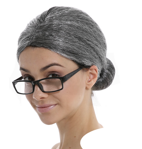 GRANDMA WIG Grey Hair Old Lady Granny Fancy Dress Costume Party Grand Mother