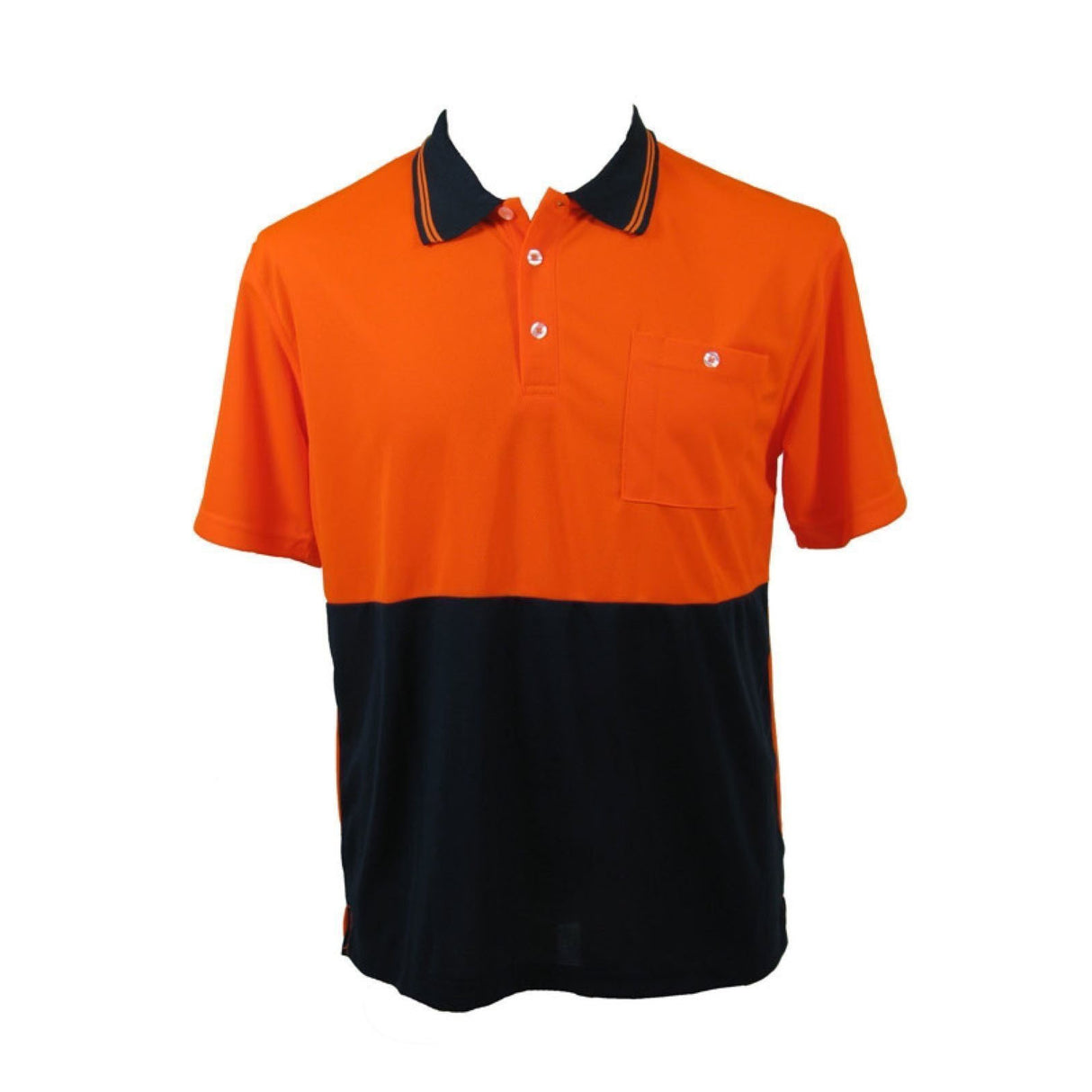 HI VIS Polo Shirt Top Tee Safety Workwear Short Sleeve Breathable Micro Mesh - Orange/Navy