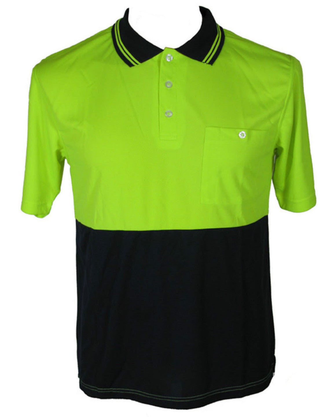 HI VIS Polo Shirt Top Tee Safety Workwear Short Sleeve Breathable Micro Mesh - Yellow/Navy