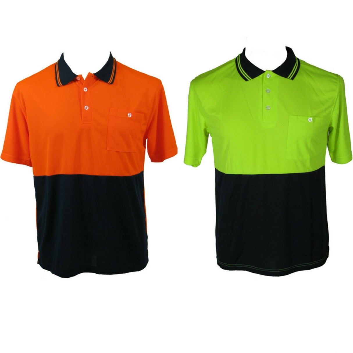 HI VIS Polo Shirt Top Tee Safety Workwear Short Sleeve Breathable Micro Mesh - Orange/Navy