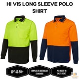 HI VIS LONG SLEEVE POLO SHIRT Top Safety Workwear Fluro Breathable Dry WB