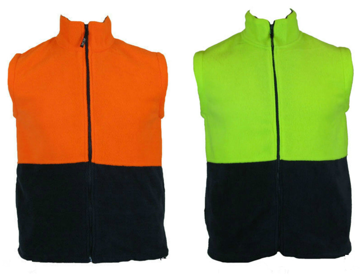 HI VIS Polar Fleece Vest Full Zip Safety Workwear High Visibility S-5XL Fleecy