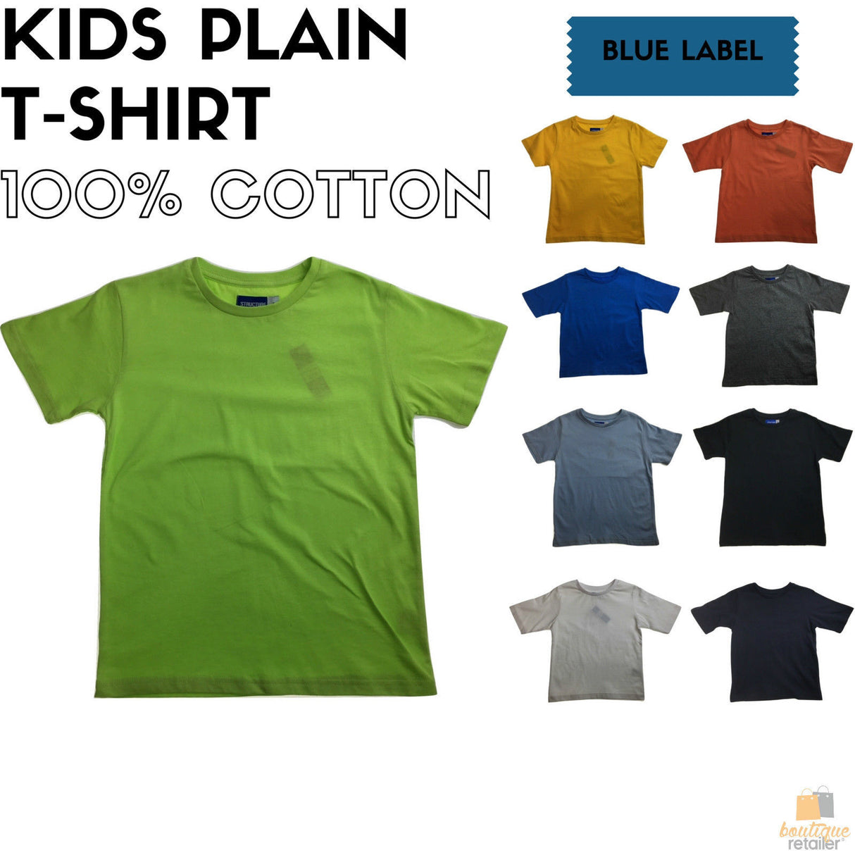 KIDS PLAIN T SHIRT Childrens Child 100% COTTON Boys Girls Basic Blank Tee Top