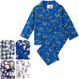 KIDS FLANNELETTE PYJAMAS PJs Boys Girls Flannel Pajamas Pyjama Winter Set PJ - Black/Blue/White Check