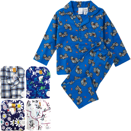 KIDS FLANNELETTE PYJAMAS PJs Boys Girls Flannel Pajamas Pyjama Winter Set PJ - Black/Blue/White Check