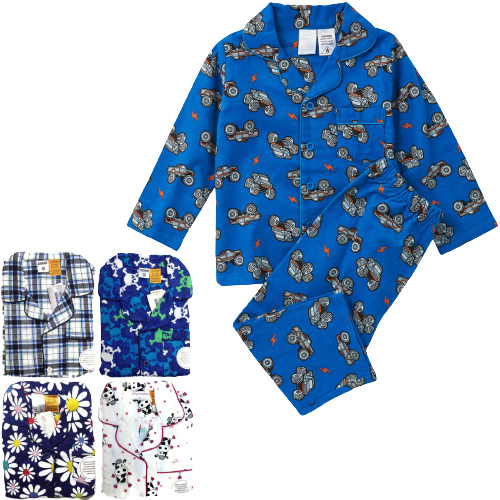 KIDS FLANNELETTE PYJAMAS PJs Boys Girls Flannel Pajamas Pyjama Winter Set PJ - Black/Blue/White Check