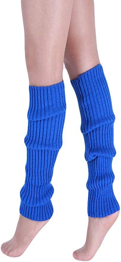 Pair of Womens Leg Warmers Disco Winter Knit Dance Party Crochet Legging Socks Costume - Brown (Patterned)