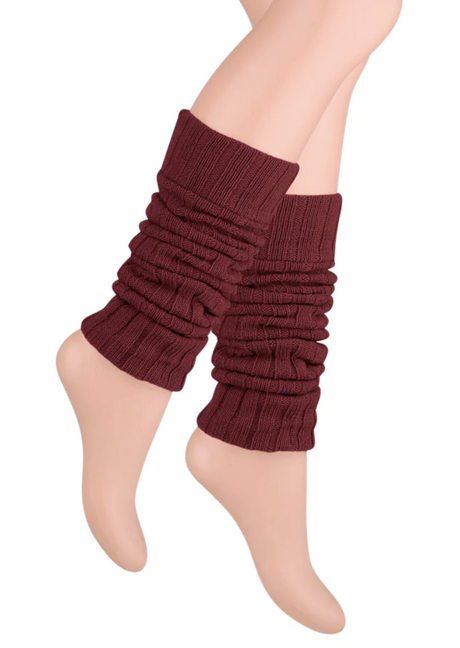 Pair of Womens Leg Warmers Disco Winter Knit Dance Party Crochet Legging Socks Costume - Eggplant