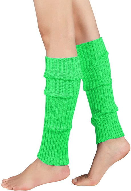 Pair of Womens Leg Warmers Disco Winter Knit Dance Party Crochet Legging Socks Costume - Green