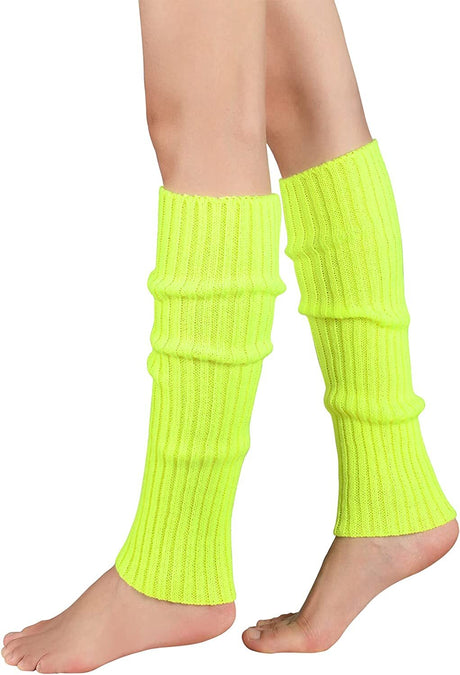 Pair of Womens Leg Warmers Disco Winter Knit Dance Party Crochet Legging Socks Costume - Grey (Patterned)