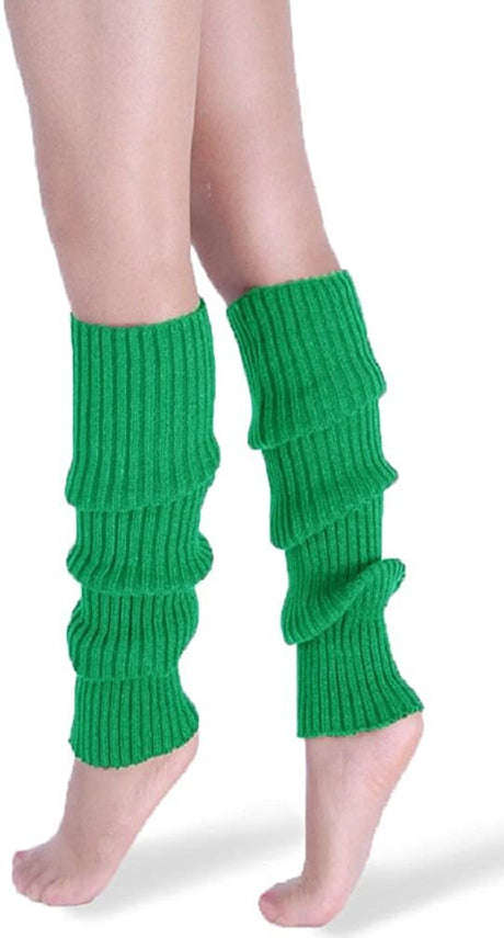 Pair of Womens Leg Warmers Disco Winter Knit Dance Party Crochet Legging Socks Costume - Hot Pink