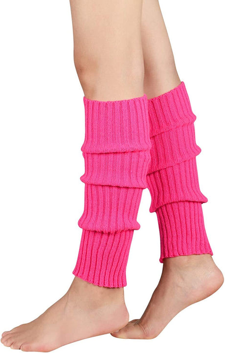 Pair of Womens Leg Warmers Disco Winter Knit Dance Party Crochet Legging Socks Costume - Light Brown (Patterned)