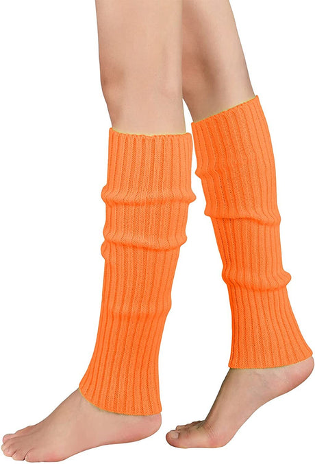 Pair of Womens Leg Warmers Disco Winter Knit Dance Party Crochet Legging Socks Costume - Red