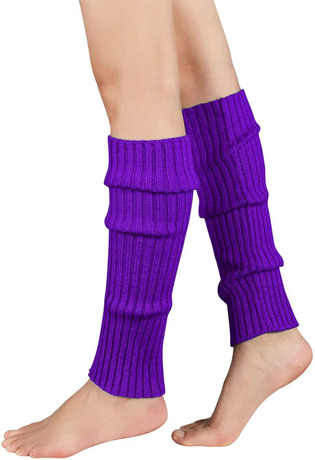 Pair of Womens Leg Warmers Disco Winter Knit Dance Party Crochet Legging Socks Costume - Red/White Stripe