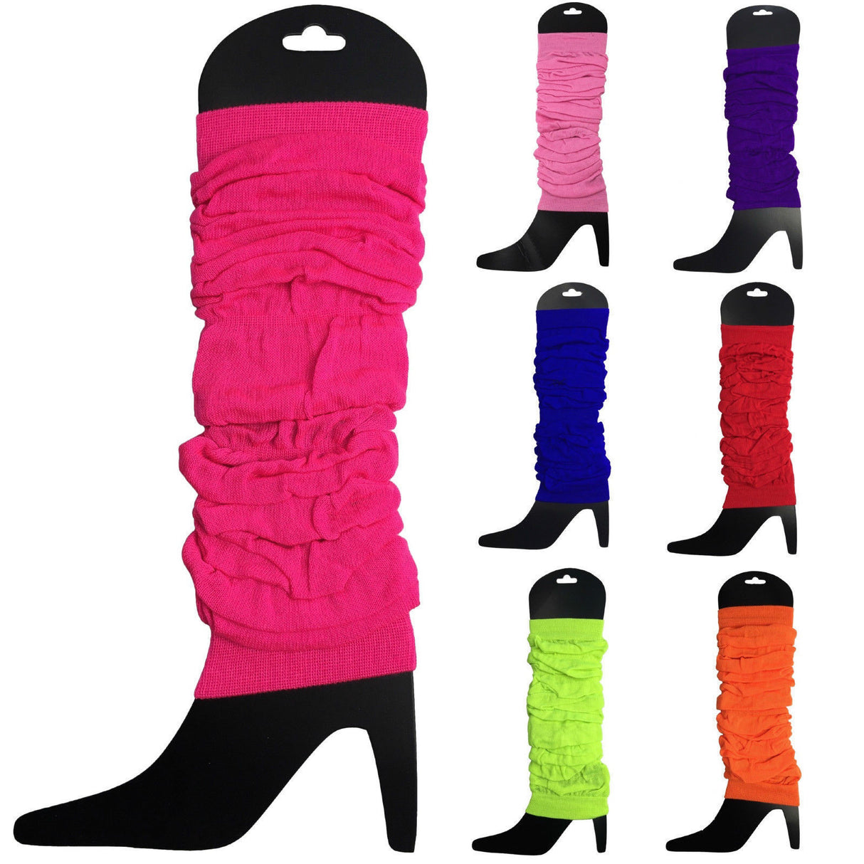 LEG WARMERS Knitted Womens Neon Party Knit Ankle Fluro Dance Costume 80s Pair - Black