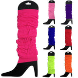 LEG WARMERS Knitted Womens Neon Party Knit Ankle Fluro Dance Costume 80s Pair - Black