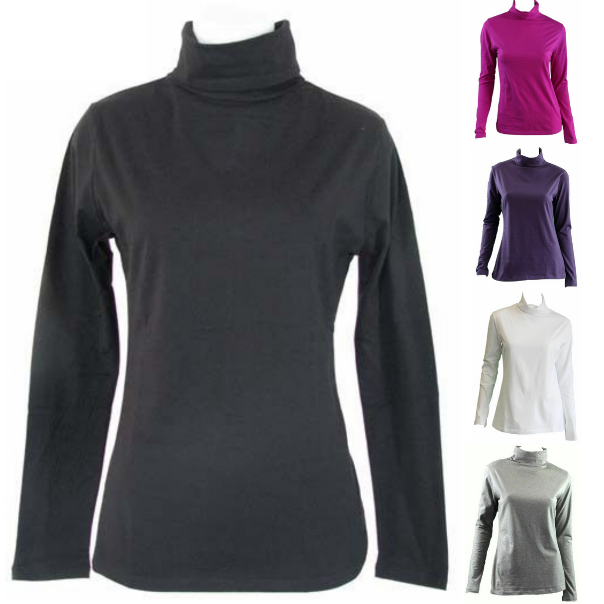 Ladies SKIVVY Womens Long Sleeve Plain Top Warm Turtleneck Cotton High Neck