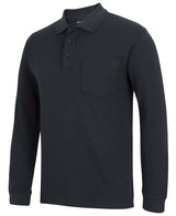 Mens LONG SLEEVE POLO SHIRT Golf Top Plain Basic Cotton Rich Casual - Black - S