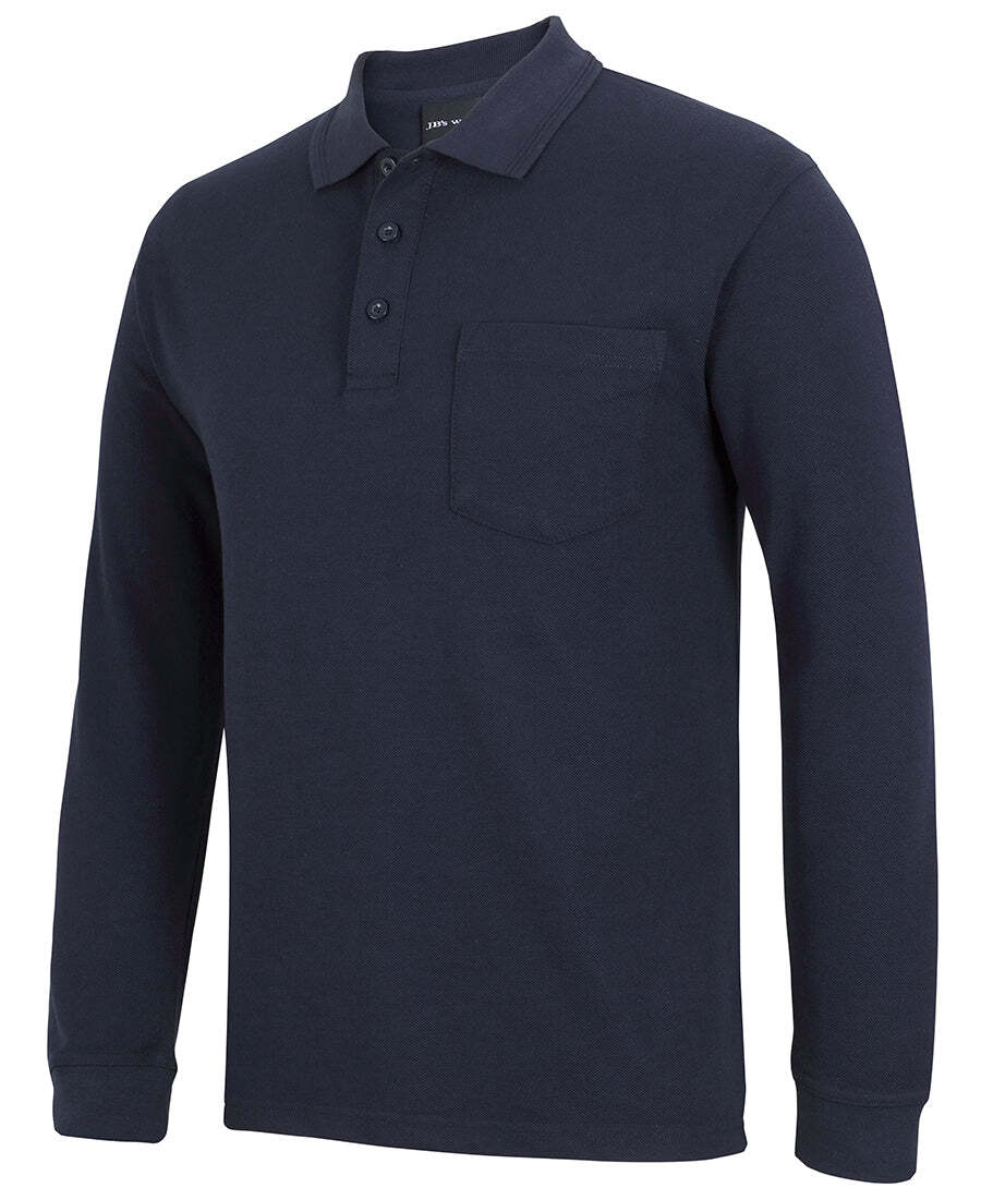 Mens LONG SLEEVE POLO SHIRT Golf Top Plain Basic Cotton Rich Casual - Navy - S